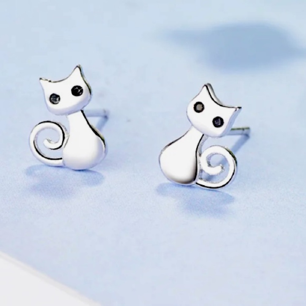 🌟 Cat Stealing Silver Stud Earrings